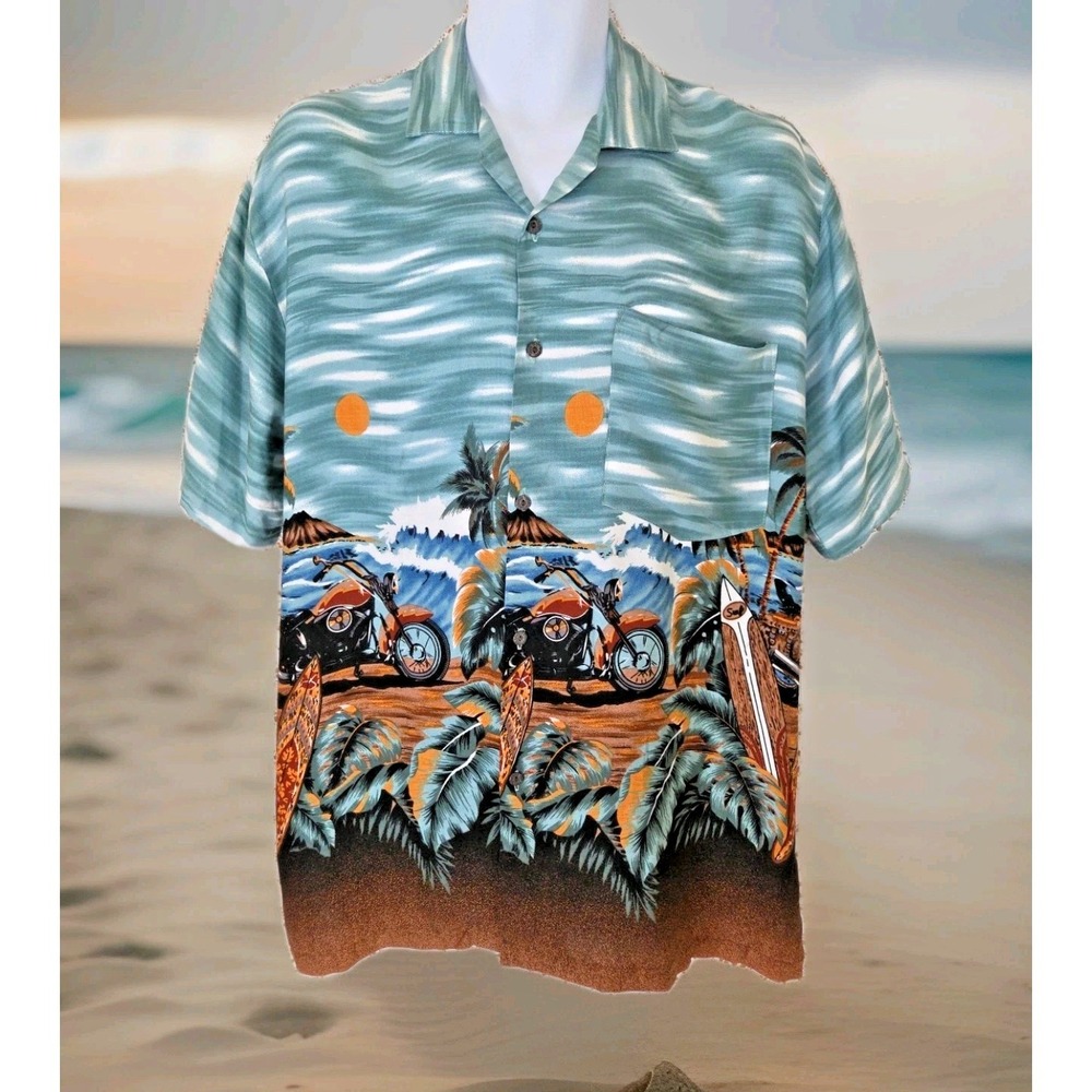 Uluwatu Hawaiian Shirt L All Over Print Motorcycle‎ Surfing Beach Casual Resort